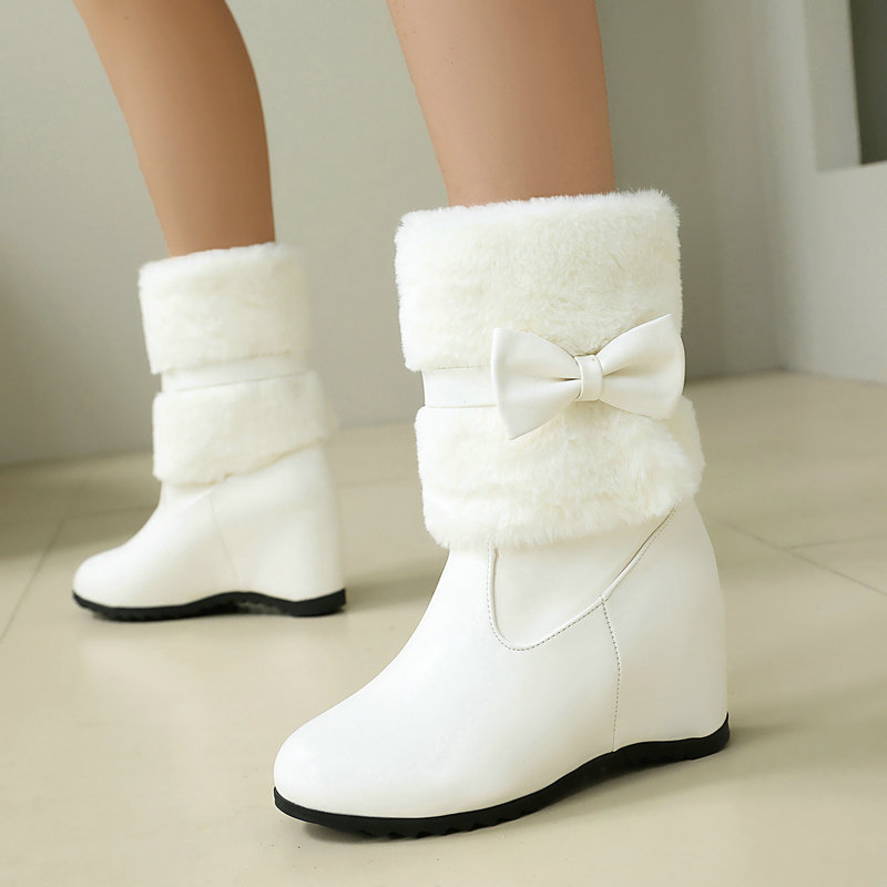 Snow Boot Fur Lined - Women Black White Winter Snow Boots