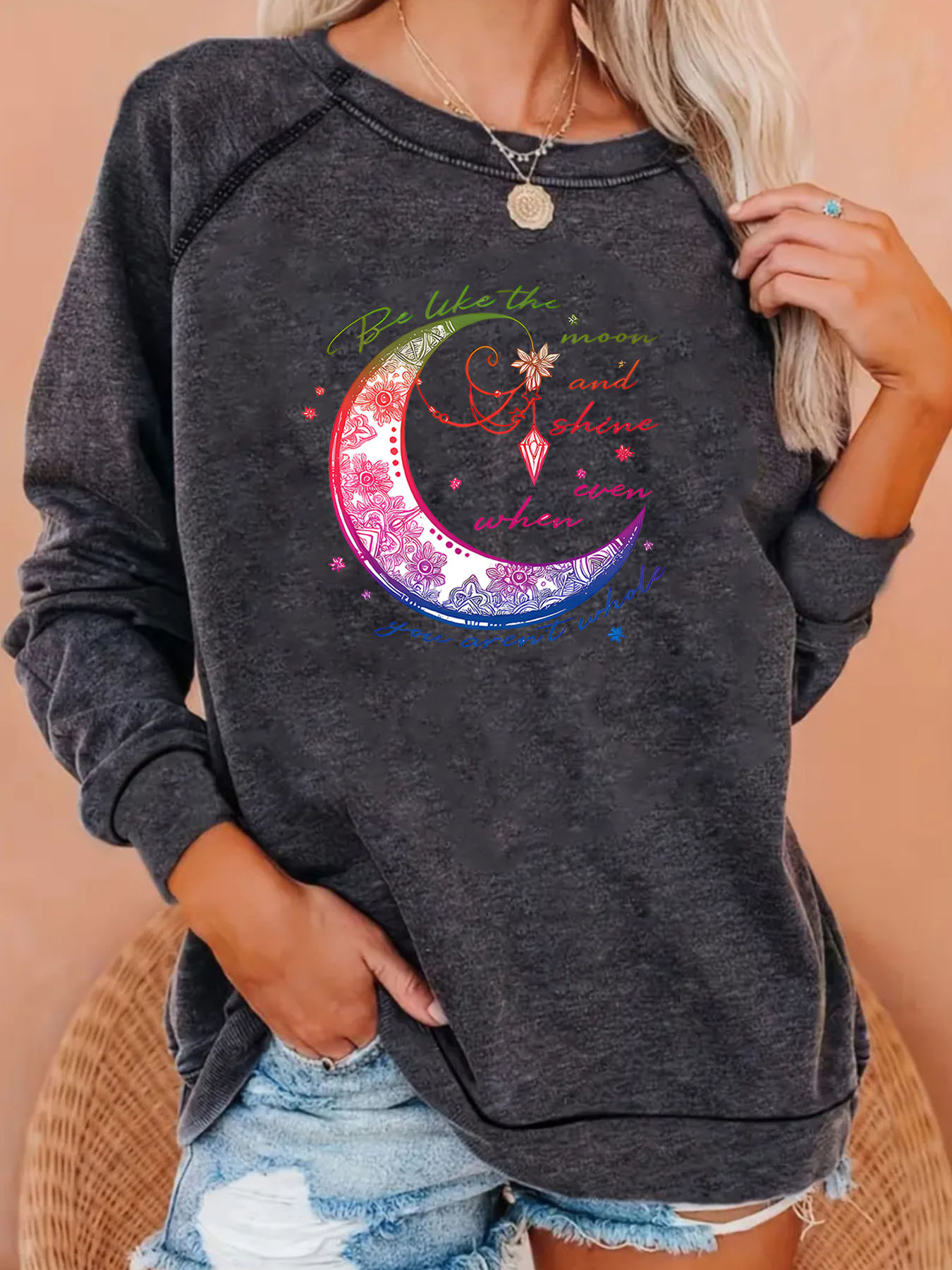 Winter Clothing Patterns - Mantra patterned moon print pullover, spring-autumn