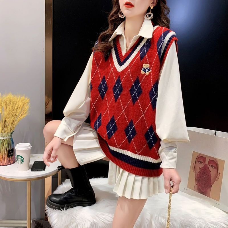 Winter Clothing Aesthetic - Red Knit Vests for Women Sleeveless