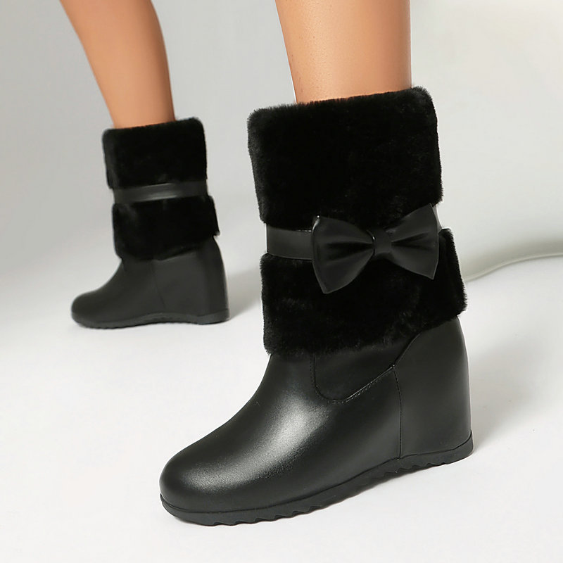 Women Black White Winter Snow  - Snow Boot Fur Lined 评论和价格