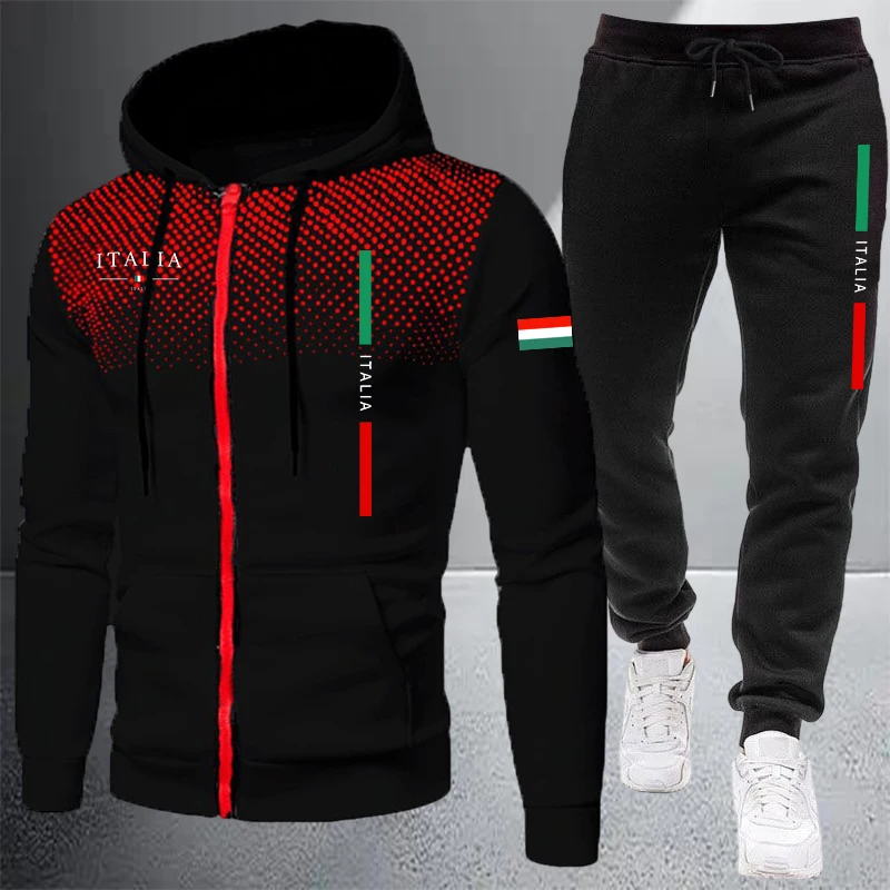 Men's Tracksuit Casual Zip Hoo - Winter Clothing Matching 评论和价格