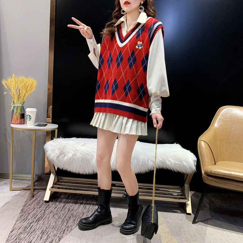 Red Knit Vests for Women Sleev - Winter Clothing Aesthetic 评论和价格