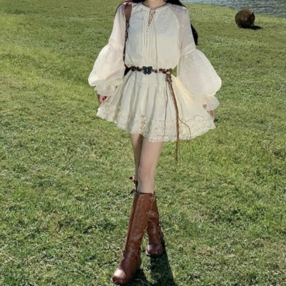Sweet Embroidered O-neck Lace- - Winter Clothing Dress Up 评论和价格