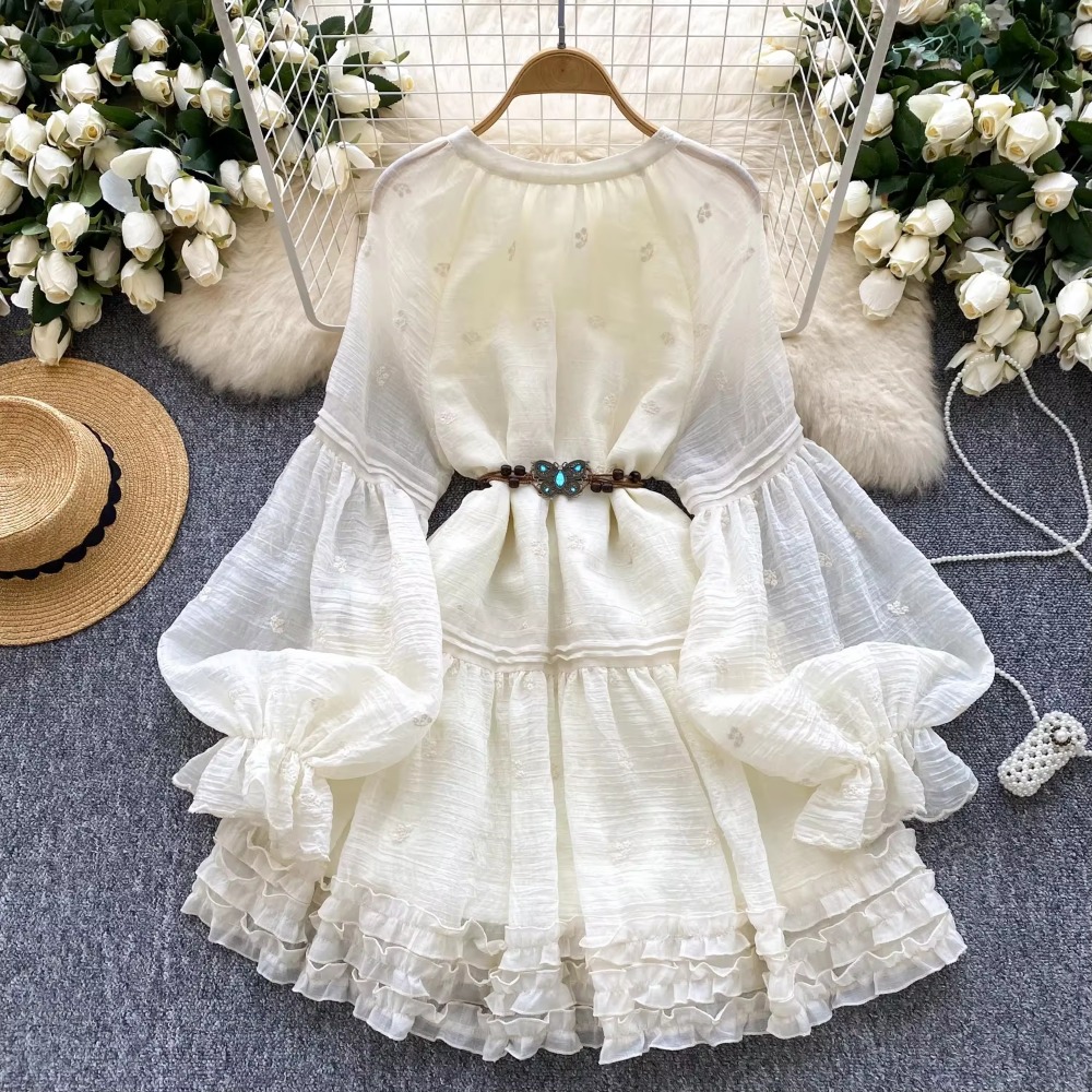 Sweet Embroidered O-neck Lace- - Winter Clothing Dress Up 评论和价格