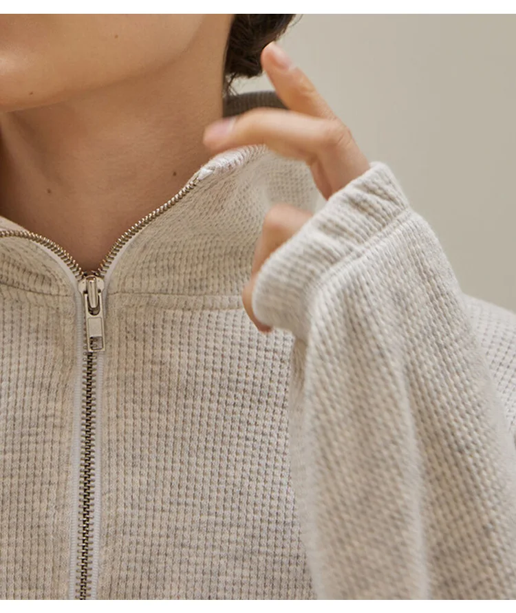 Cotton Waffle Zip Up Hoodies K - Winter Clothing Aesthetic 评论和价格
