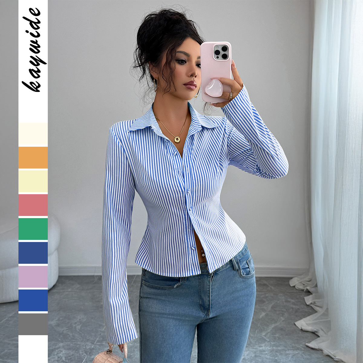 Casual Simple Striped Long-sle - Winter Clothing Dress Up 评论和价格