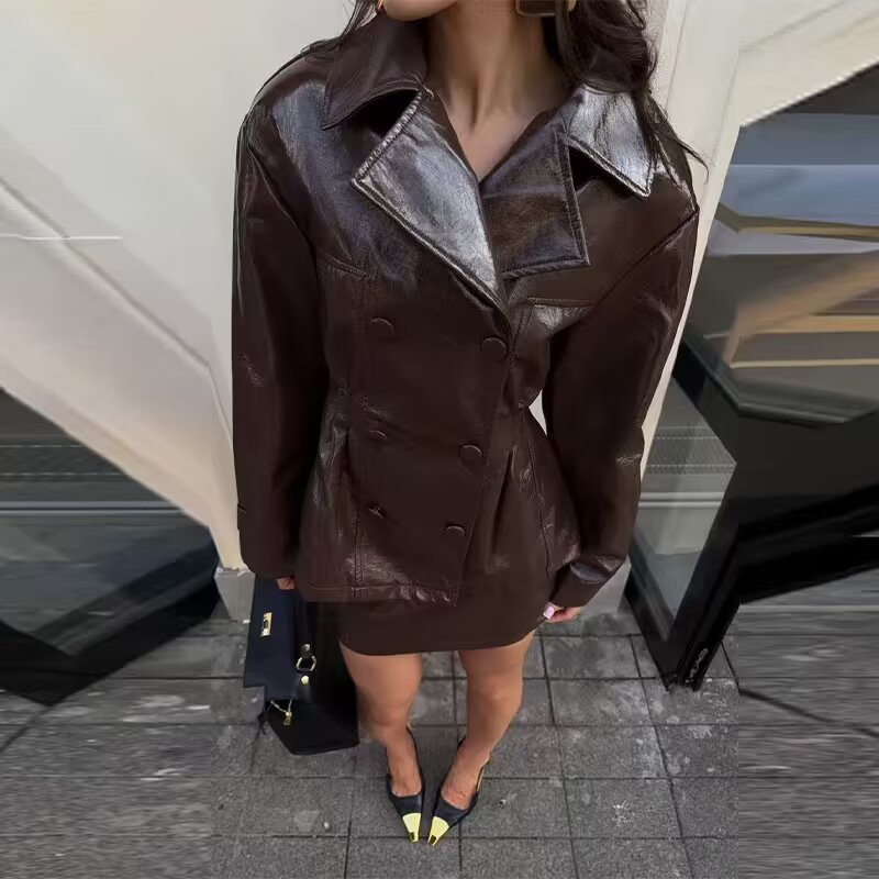 Fashionable Bright Leather Jac - Warm Winter Clothing 评论和价格