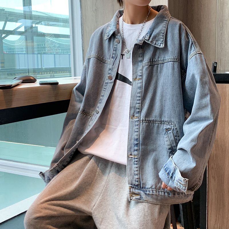 Retro Lapel Men's Denim Jacket - Winter Clothing Aesthetic 评论和价格