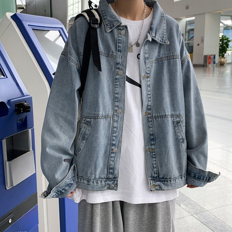 Retro Lapel Men's Denim Jacket - Winter Clothing Aesthetic 评论和价格