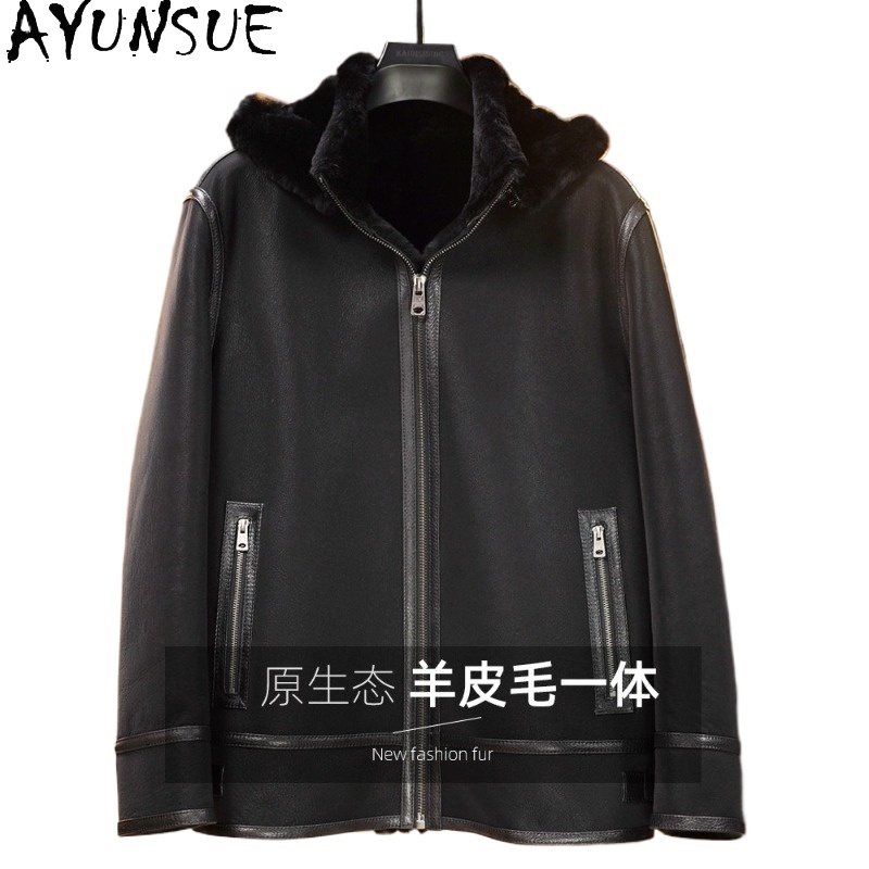 AYUNSUE Black Real Fur Coat Me - Warm Winter Clothing 评论和价格