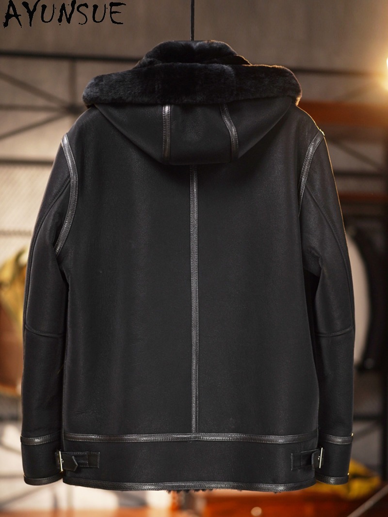 AYUNSUE Black Real Fur Coat Me - Warm Winter Clothing 评论和价格